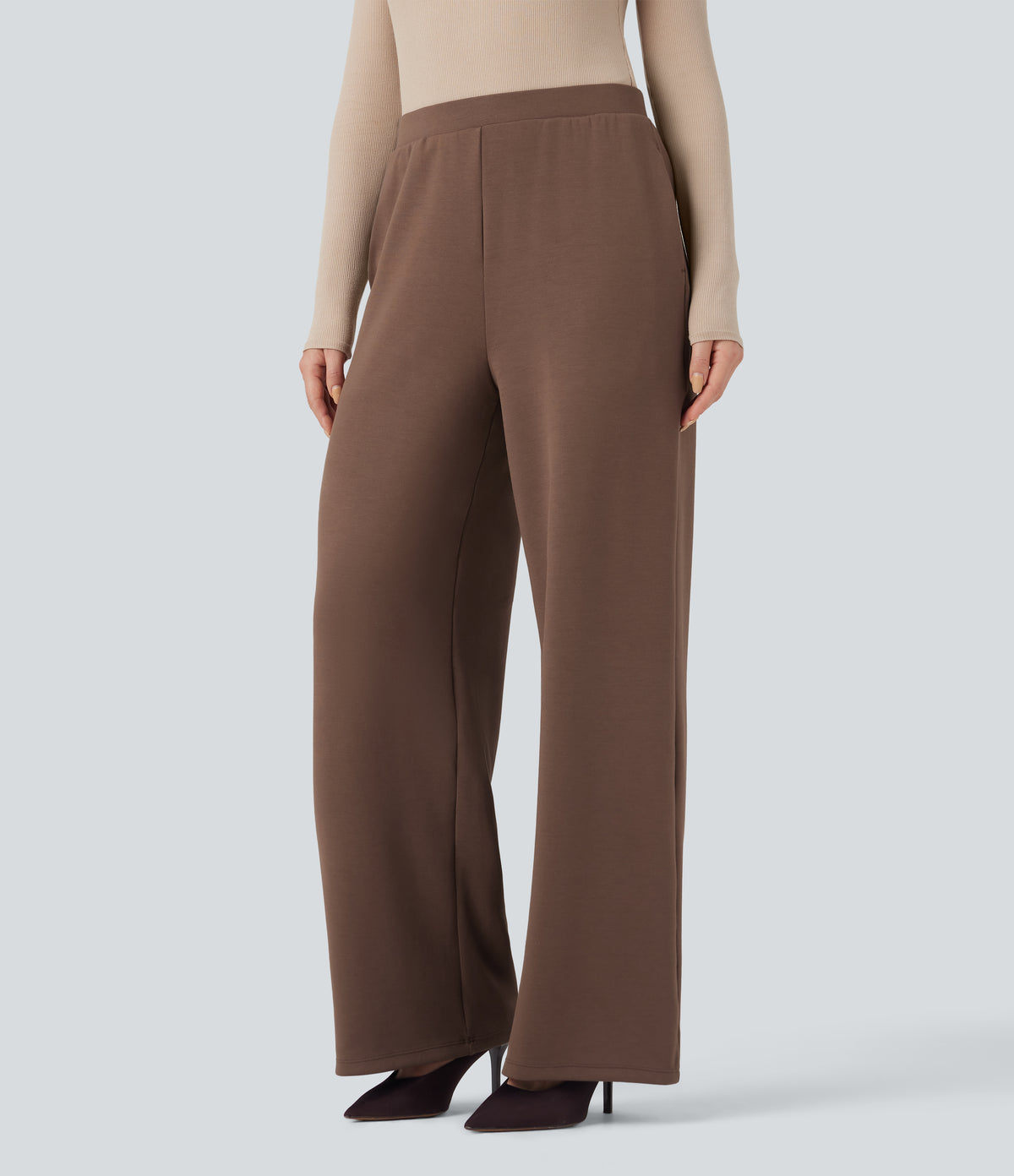 SpacerTek High Waisted Wide Leg Work Trousers with Pockets — Mustang — view 4