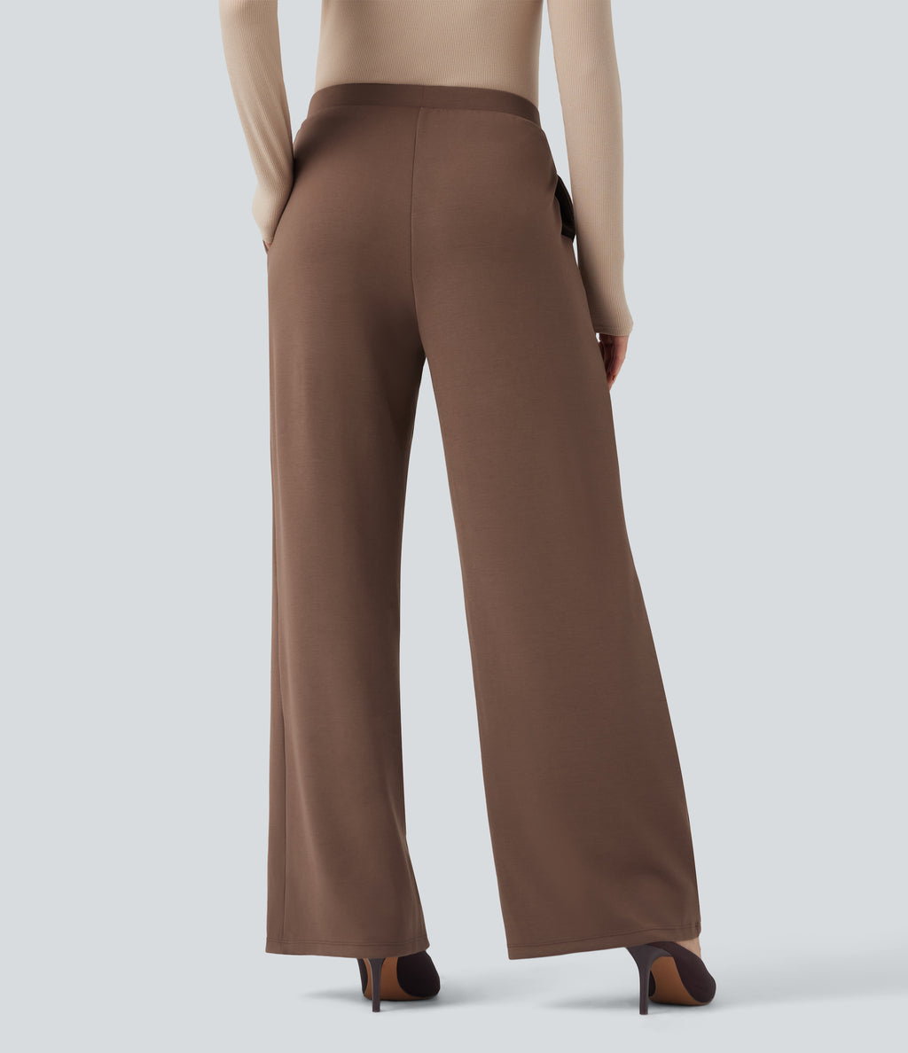 SpacerTek High Waisted Wide Leg Work Trousers with Pockets — Mustang — view 3