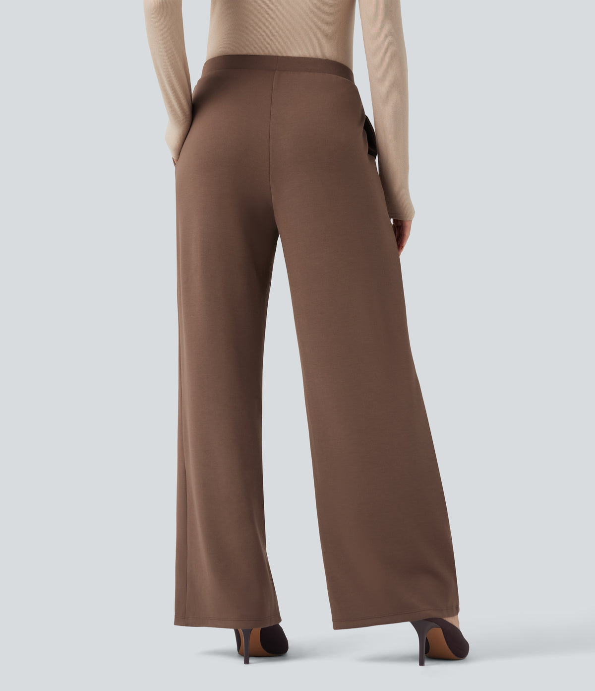 SpacerTek High Waisted Wide Leg Work Trousers with Pockets — Mustang — view 3