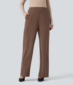 SpacerTek High Waisted Wide Leg Work Trousers with Pockets — Mustang — view 2