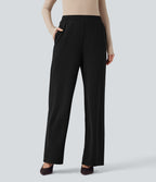 SpacerTek High Waisted Wide Leg Work Trousers with Pockets — Black — view 7
