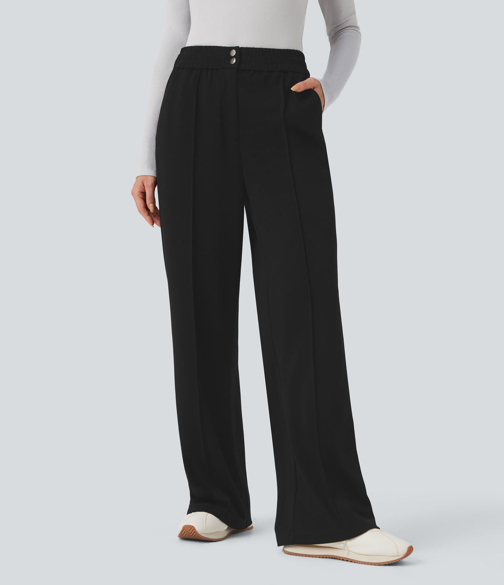 High Waisted Straight Leg Work Trousers with Pockets — Black — view 1