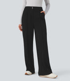 High Waisted Straight Leg Work Trousers with Pockets — Black — view 1