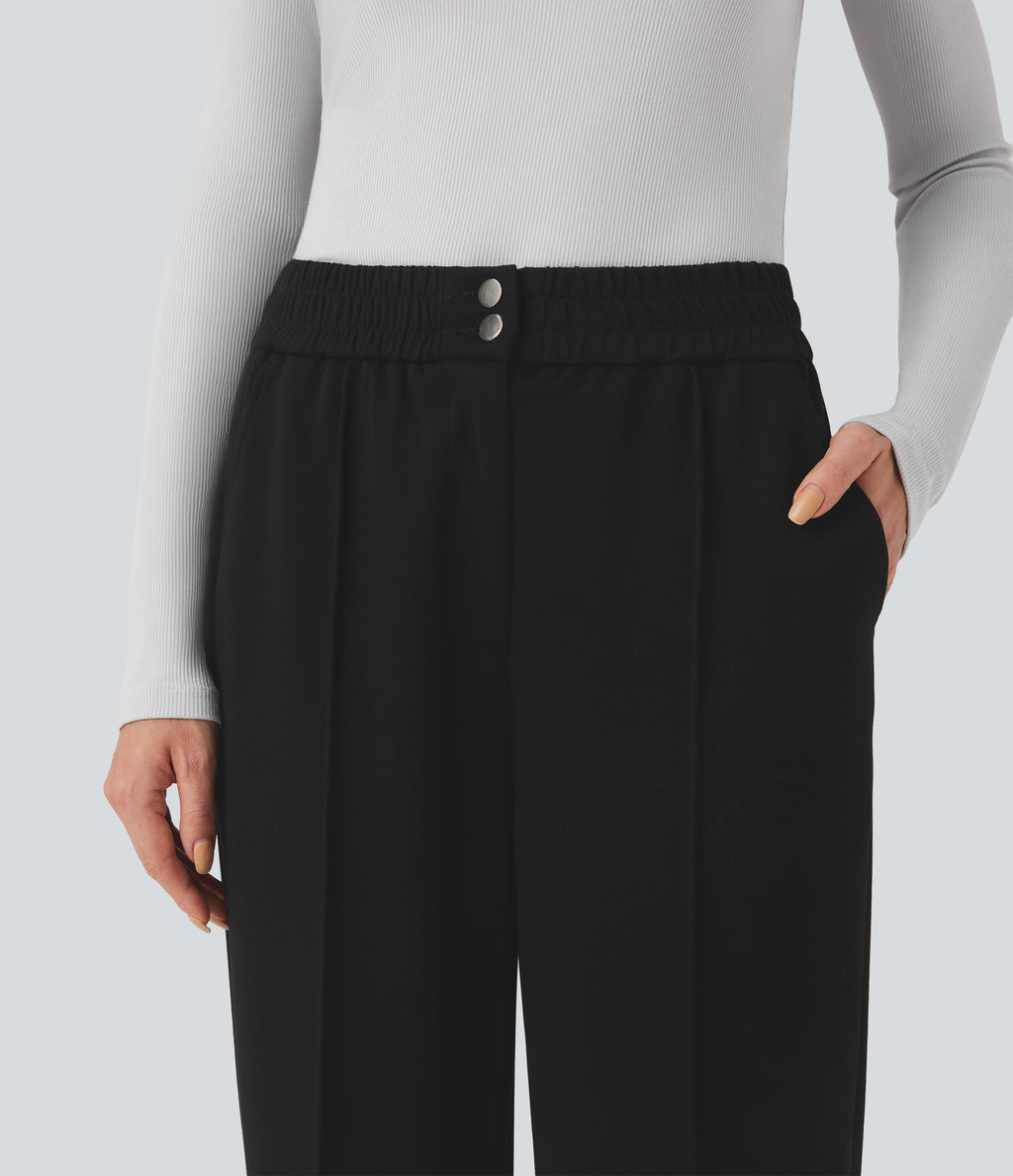 High Waisted Straight Leg Work Trousers with Pockets — Black — view 5
