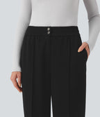 High Waisted Straight Leg Work Trousers with Pockets — Black — view 5
