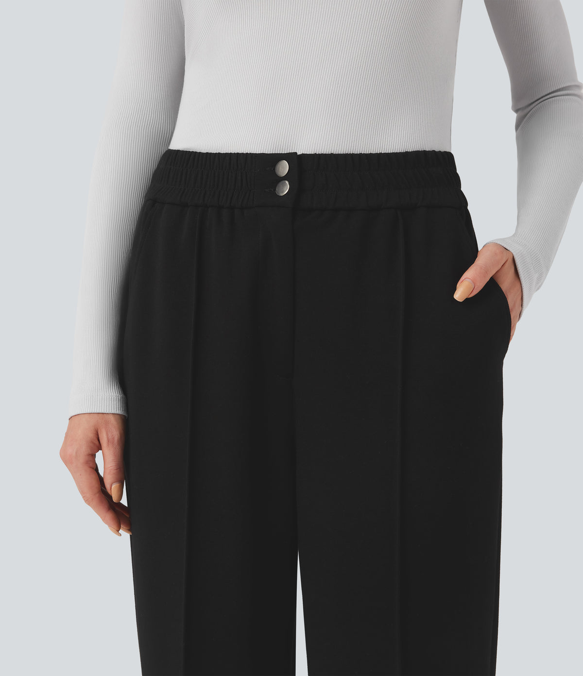 High Waisted Straight Leg Work Trousers with Pockets — Black — view 5
