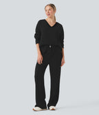 High Waisted Straight Leg Work Trousers with Pockets — Black — view 6