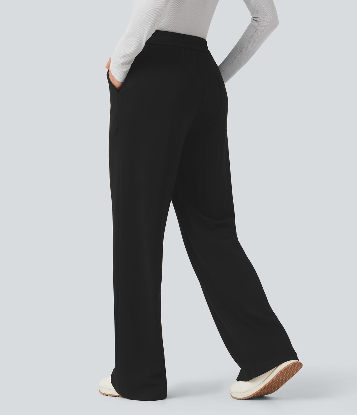 High Waisted Straight Leg Work Trousers with Pockets — Black — view 2