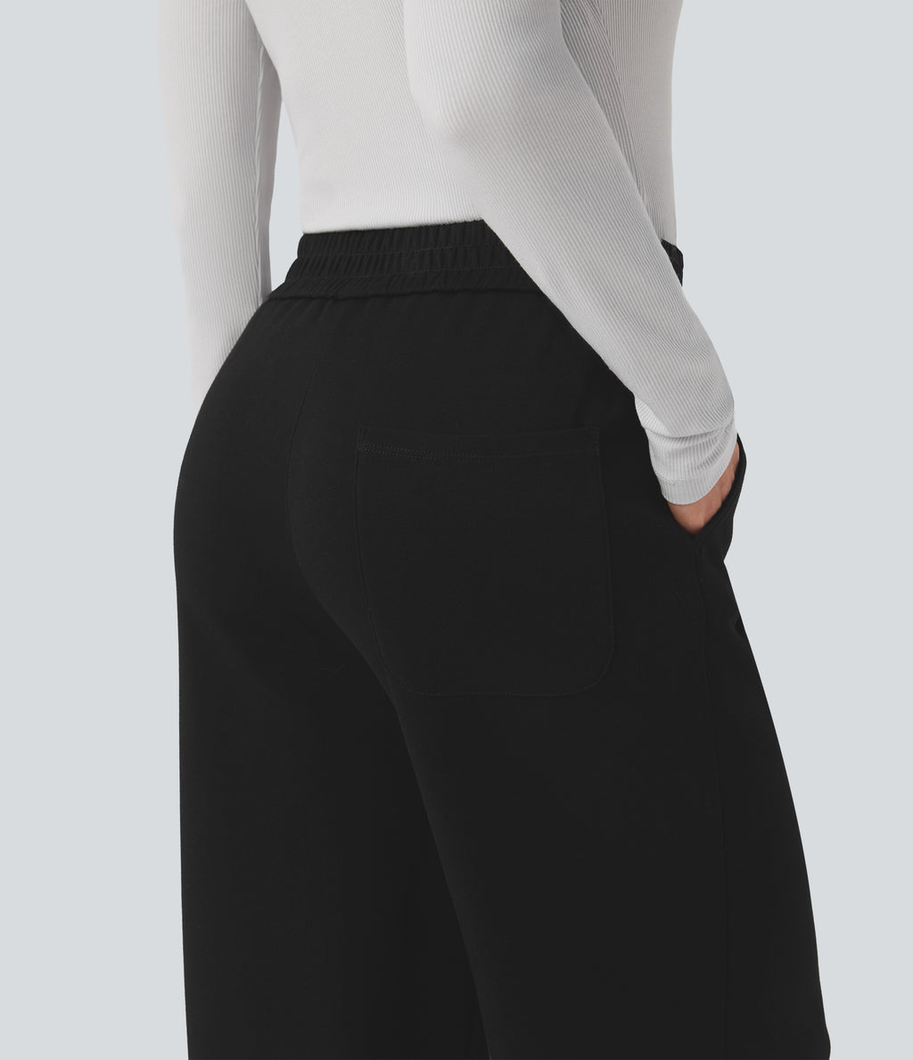 High Waisted Straight Leg Work Trousers with Pockets — Black — view 4
