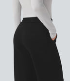 High Waisted Straight Leg Work Trousers with Pockets — Black — view 4
