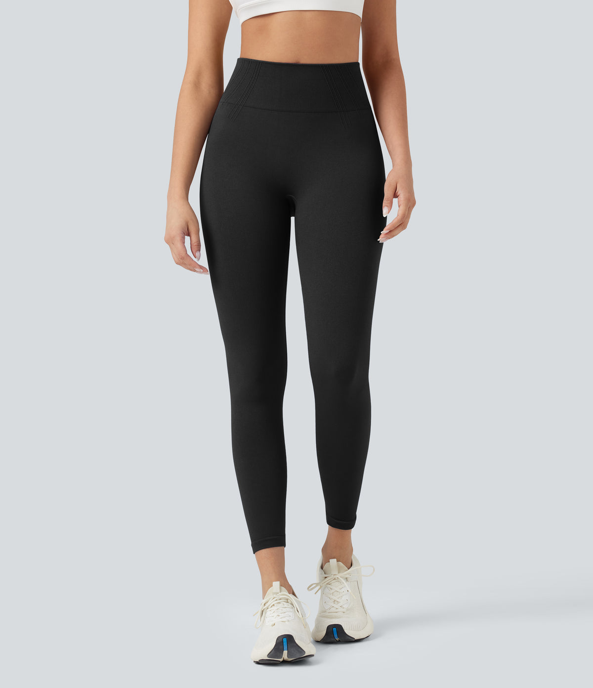 OneForm Seamless Flow High Waisted 7/8 Yoga Leggings — Black — view 3