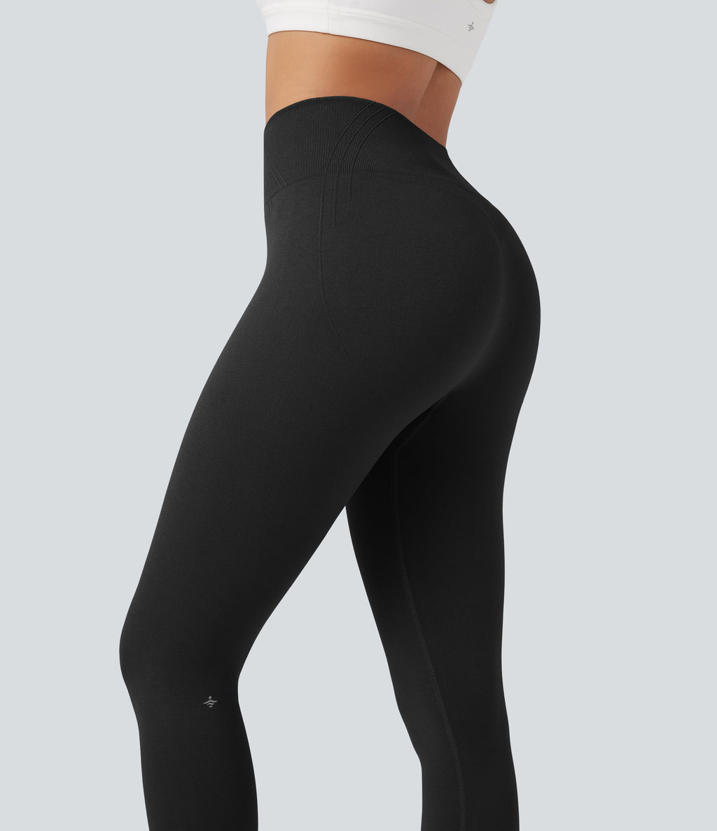 OneForm Seamless Flow High Waisted 7/8 Yoga Leggings — Black — view 4