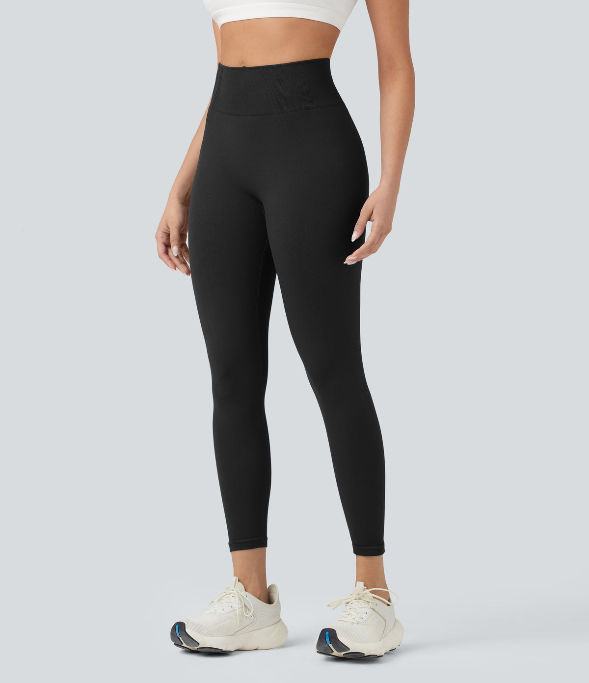 OneForm Seamless Flow High Waisted 7/8 Yoga Leggings — Black — view 1