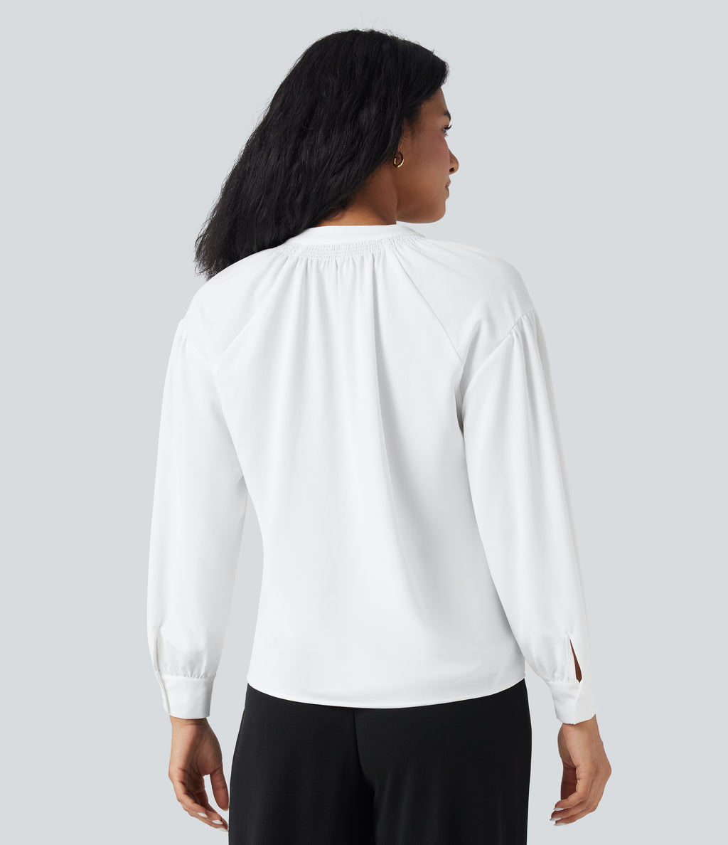 V Neck Long Sleeve Work Shirt — White — view 2