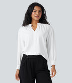V Neck Long Sleeve Work Shirt — White — view 1