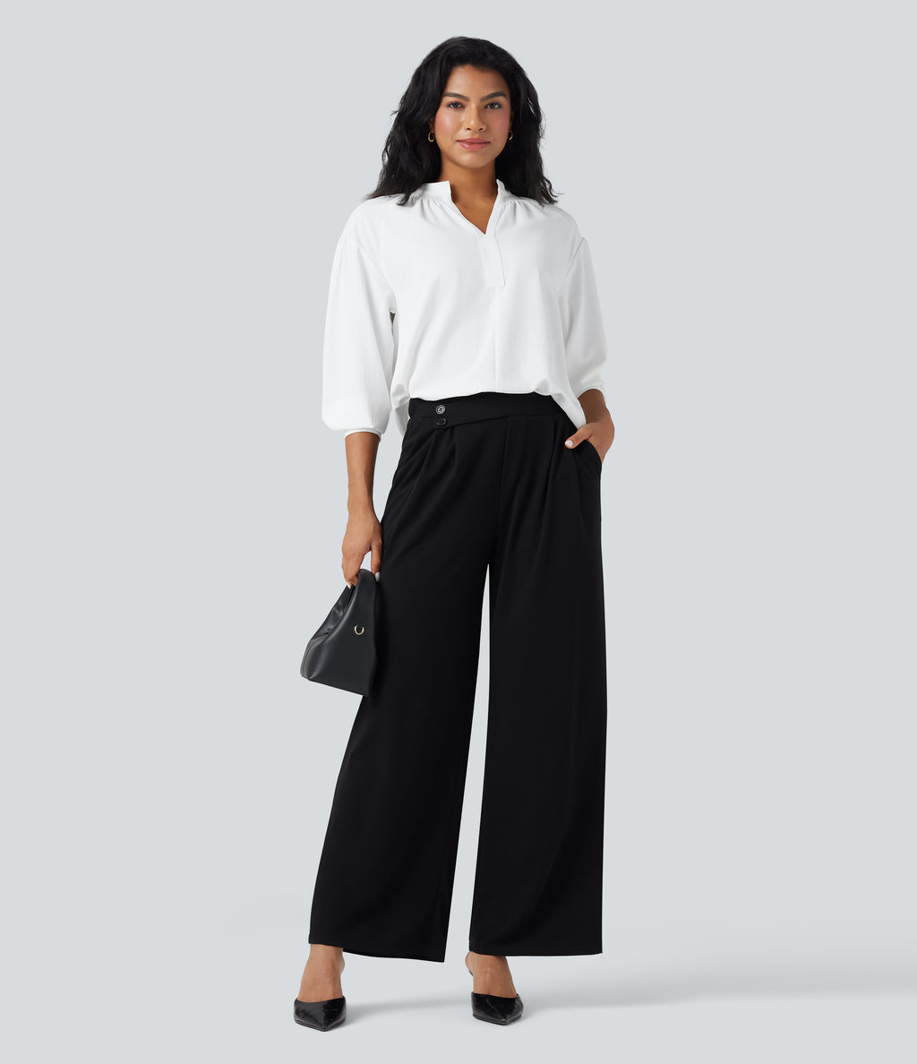 V Neck Long Sleeve Work Shirt — White — view 7