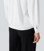V Neck Long Sleeve Work Shirt — White — view 6