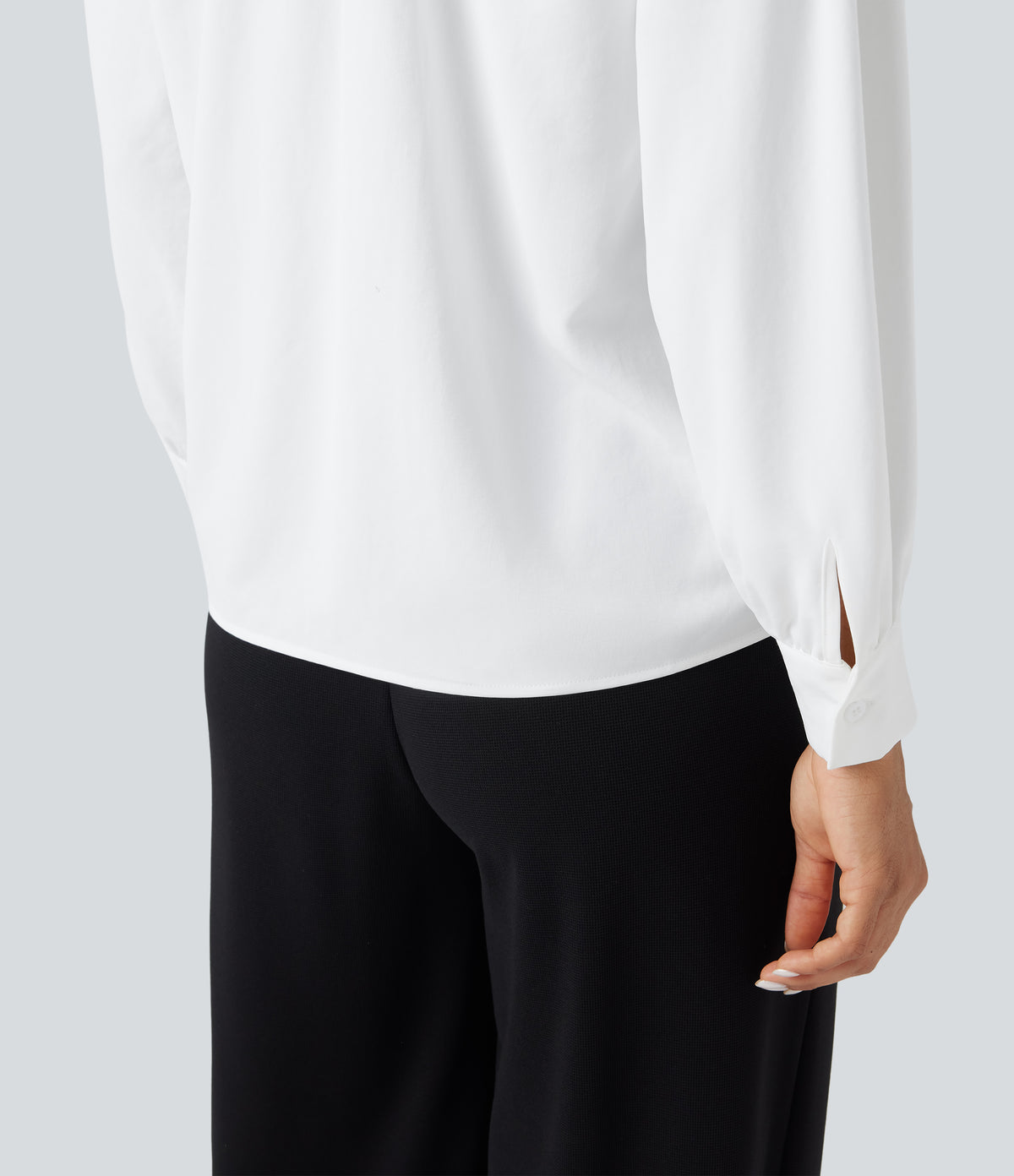 V Neck Long Sleeve Work Shirt — White — view 6