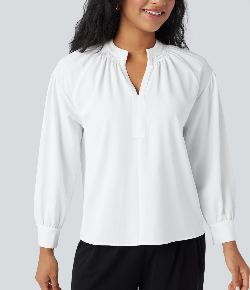 V Neck Long Sleeve Work Shirt — White — view 5