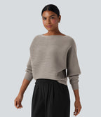 Boat Neck Batwing Sleeve Casual Jumper — Chateau Gray — view 3