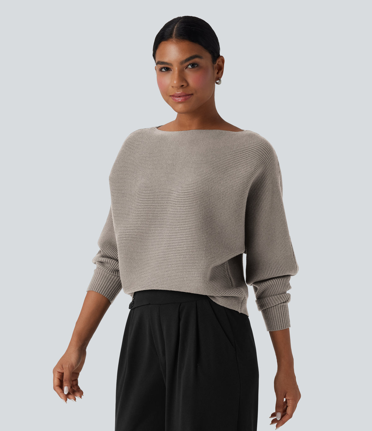 Boat Neck Batwing Sleeve Casual Jumper — Chateau Gray — view 3
