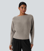 Boat Neck Batwing Sleeve Casual Jumper — Chateau Gray — view 5
