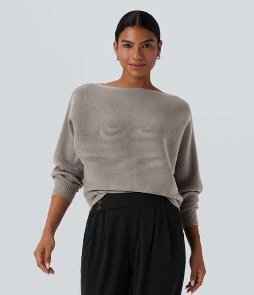 Boat Neck Batwing Sleeve Casual Jumper — Chateau Gray — view 1