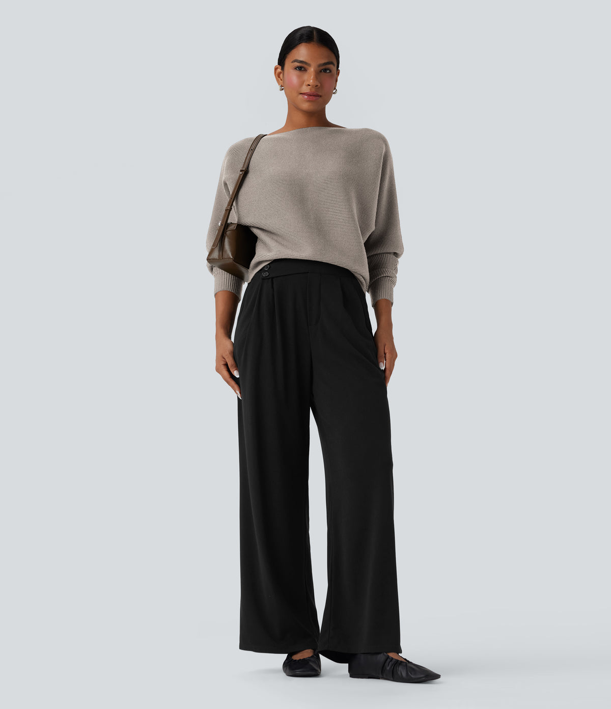 Boat Neck Batwing Sleeve Casual Jumper — Chateau Gray — view 6