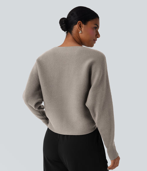 Boat Neck Batwing Sleeve Casual Jumper — Chateau Gray — view 2