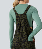 Leopard Print Corduroy Relaxed Casual Dungarees with Pockets — Gray Leopard Denim — view 5