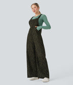 Leopard Print Corduroy Relaxed Casual Dungarees with Pockets — Gray Leopard Denim — view 4