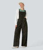 Leopard Print Corduroy Relaxed Casual Dungarees with Pockets — Gray Leopard Denim — view 1