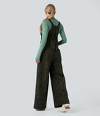 Leopard Print Corduroy Relaxed Casual Dungarees with Pockets — Gray Leopard Denim — view 2