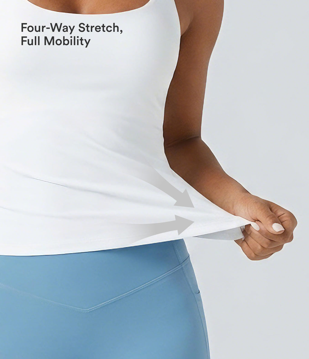 Scoop Neck Crisscross Back Crossover Hem Yoga Cami Top — White — view 4