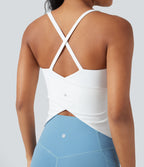 Scoop Neck Crisscross Back Crossover Hem Yoga Cami Top — White — view 1