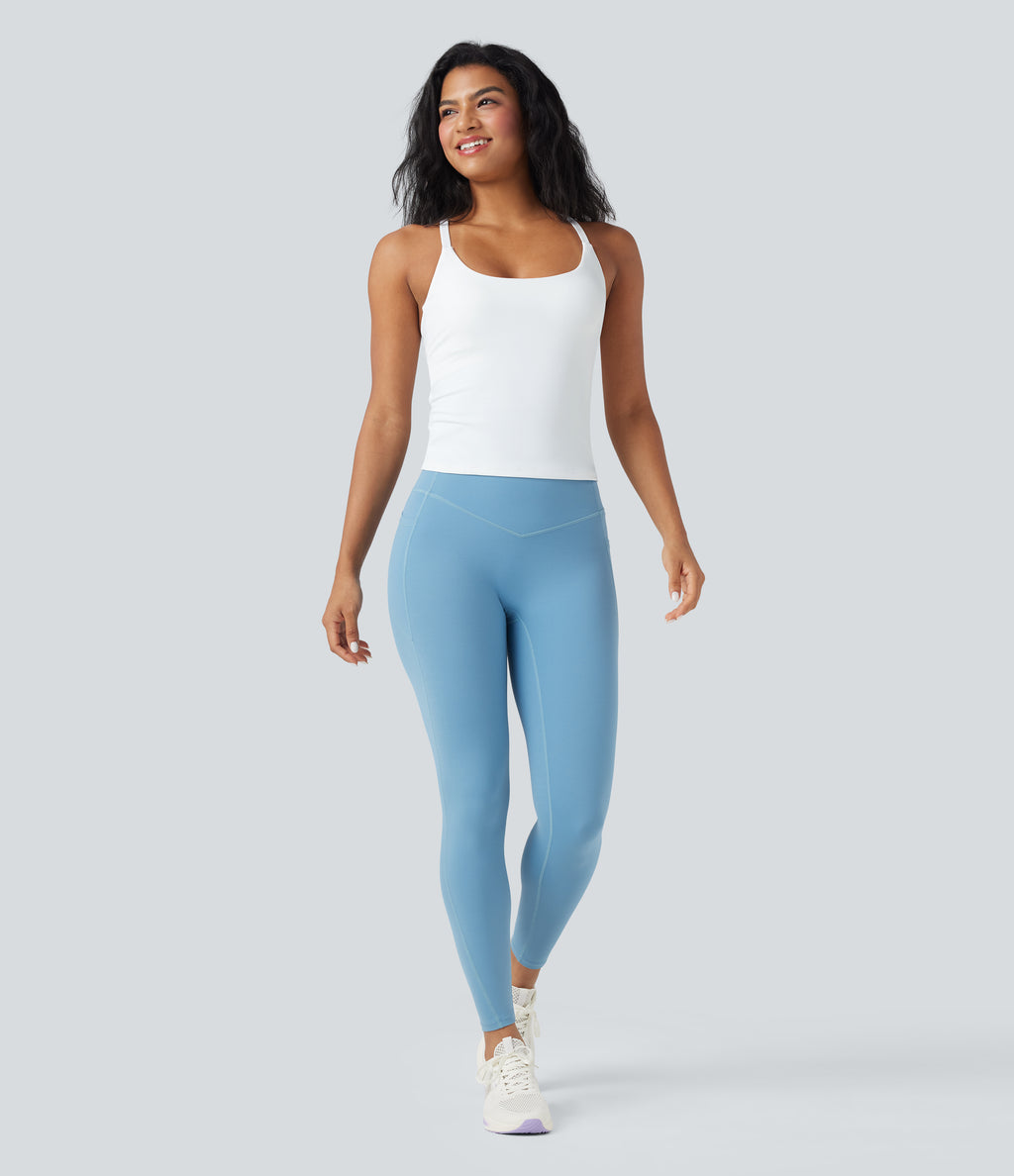 Scoop Neck Crisscross Back Crossover Hem Yoga Cami Top — White — view 6