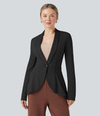 Shawl Collar Long Sleeve Ruffle Hem Work Coat — Black — view 8
