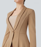 Shawl Collar Long Sleeve Ruffle Hem Work Coat — Tan — view 5