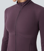 Mock Neck Push-Up Long Sleeve Thumb Hole Yoga Jacket with Pockets — Night's Purple — view 6