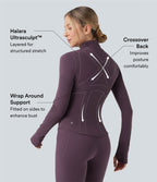 Mock Neck Push-Up Long Sleeve Thumb Hole Yoga Jacket with Pockets — Night's Purple — view 3