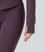 Mock Neck Push-Up Long Sleeve Thumb Hole Yoga Jacket with Pockets — Night's Purple — view 8