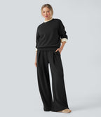 SpacerTek Rounded Neckline Long Sleeve Crossover Back Casual Sweatshirt — Black — view 7