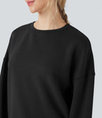 SpacerTek Rounded Neckline Long Sleeve Crossover Back Casual Sweatshirt — Black — view 4