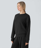 SpacerTek Rounded Neckline Long Sleeve Crossover Back Casual Sweatshirt — Black — view 3