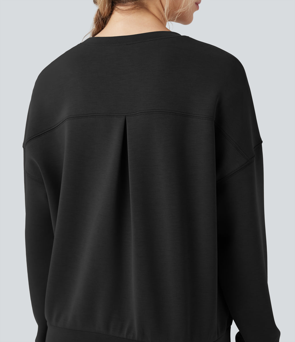 SpacerTek Rounded Neckline Long Sleeve Crossover Back Casual Sweatshirt — Black — view 5