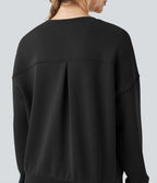 SpacerTek Rounded Neckline Long Sleeve Crossover Back Casual Sweatshirt — Black — view 5