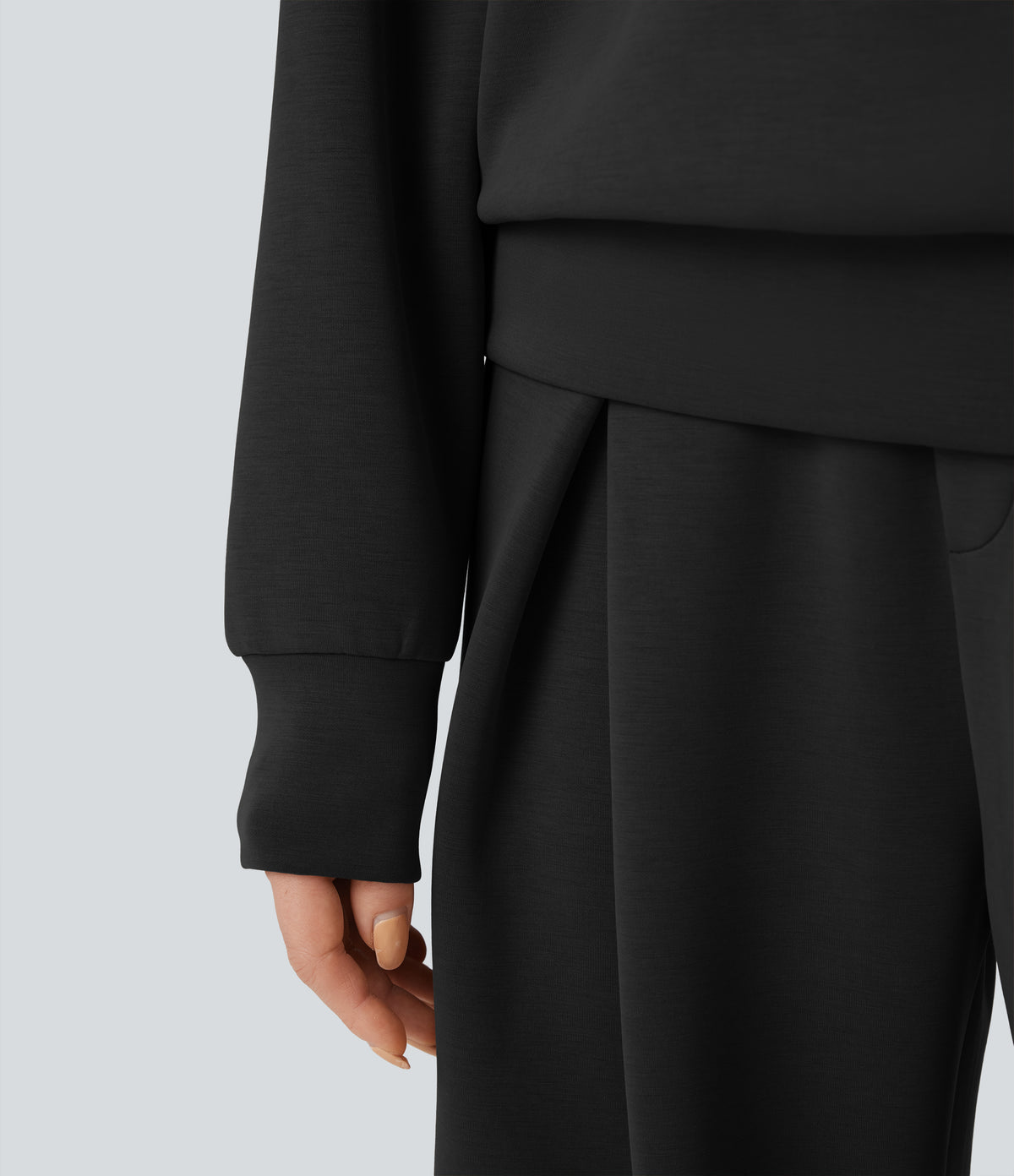 SpacerTek Rounded Neckline Long Sleeve Crossover Back Casual Sweatshirt — Black — view 6