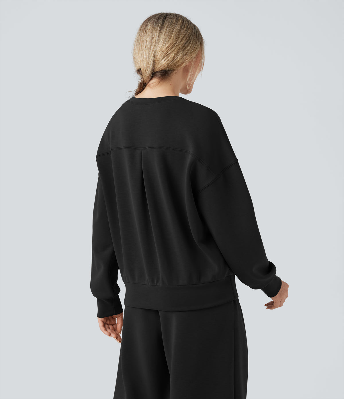SpacerTek Rounded Neckline Long Sleeve Crossover Back Casual Sweatshirt — Black — view 2