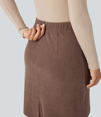High Waisted A-line Split Corduroy Casual Skirt with Pockets — Acorn — view 6