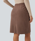 High Waisted A-line Split Corduroy Casual Skirt with Pockets — Acorn — view 5